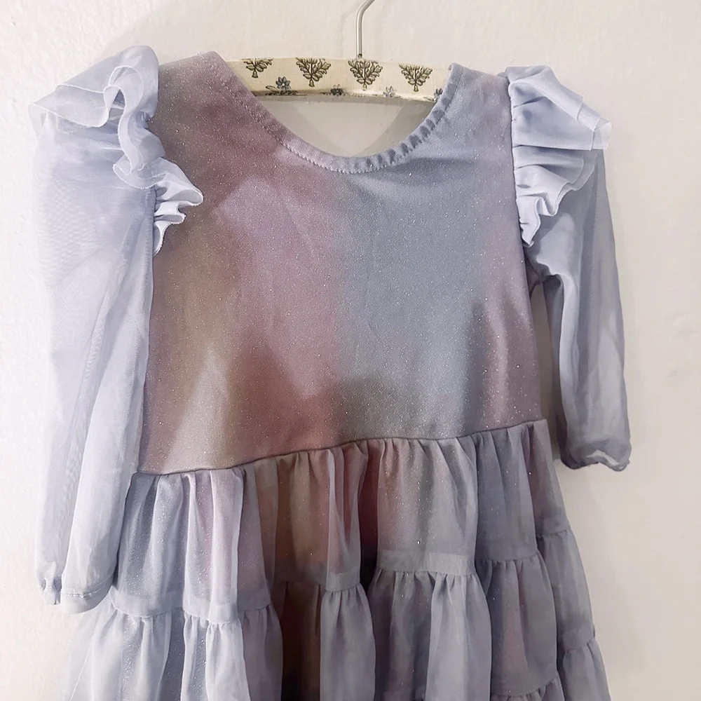 Isobella & Chloe Mesh Glitter Girls Blue Tiered Dress Toddler